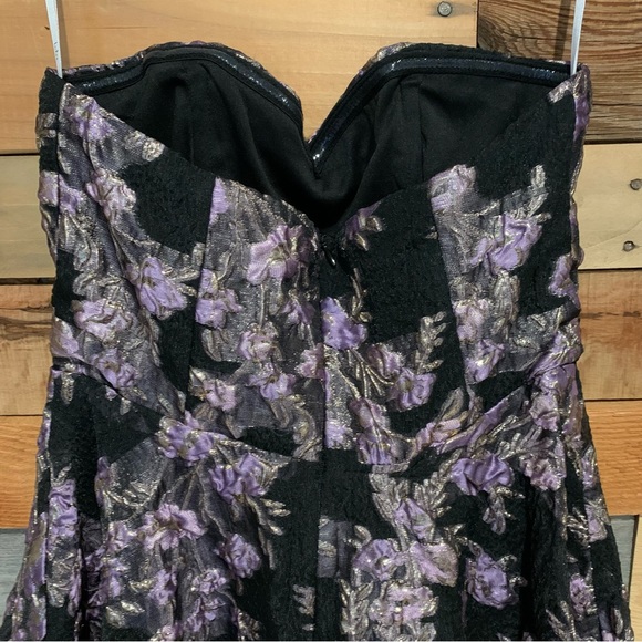Lulus All Romance Black Floral Jacquard Strapless High-Low Gown Black/Lilac - XS - Picture 13 of 15